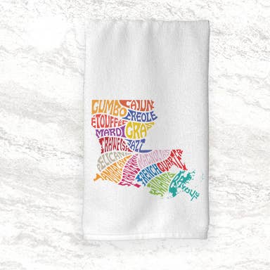 Louisiana Cajun Word Art Hand Towel, Custom City or Town for wholesale by Sew Many Blessings LA