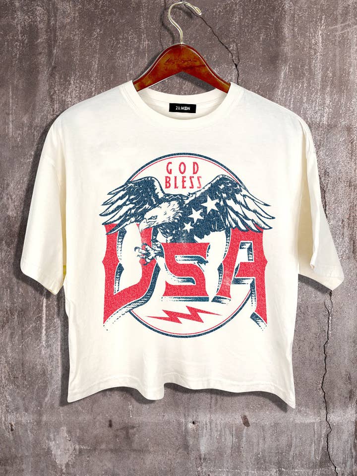 God Bless USA Graphic Crop Tee for wholesale by 2&moon