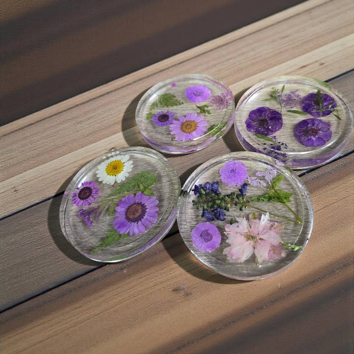 Ciao Bella Jewelry Inc – wholesale Underlägg – Pressade blomunderlägg med riktiga blommor, set om fyra10