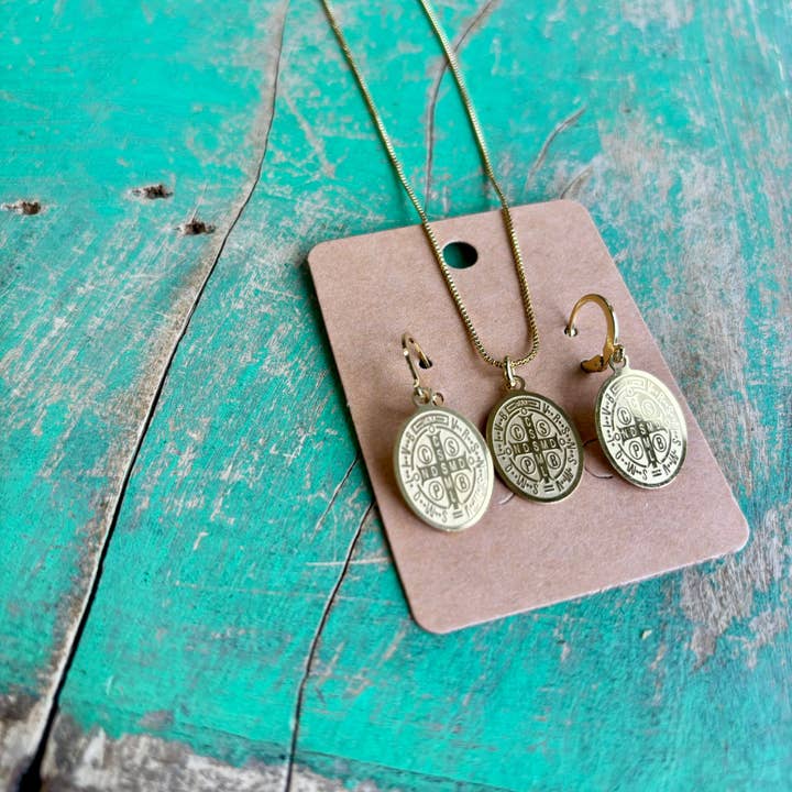 Love and Honor Jesus LLC - Wholesale Pendant/charm necklace - Stainless Steel Oval St Benedict Adjustable Chain Necklace or Earrings7