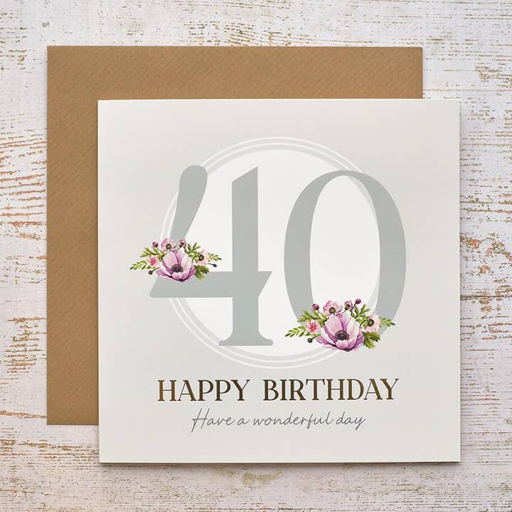 Langs - Wholesale Birthday Card - Celebrations 40th Birthday With Flowers Gold Foil Card0
