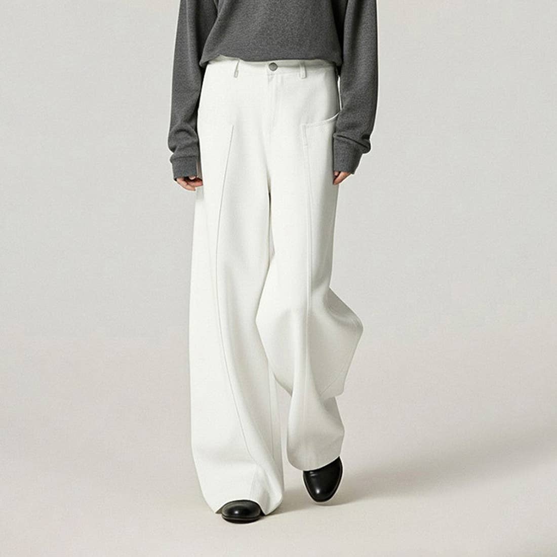 Sodalemon – Calças - Mulher por atacado – Calças Casuais de Perna Larga e Cintura Média em Mistura de Lyocel para Mulher0