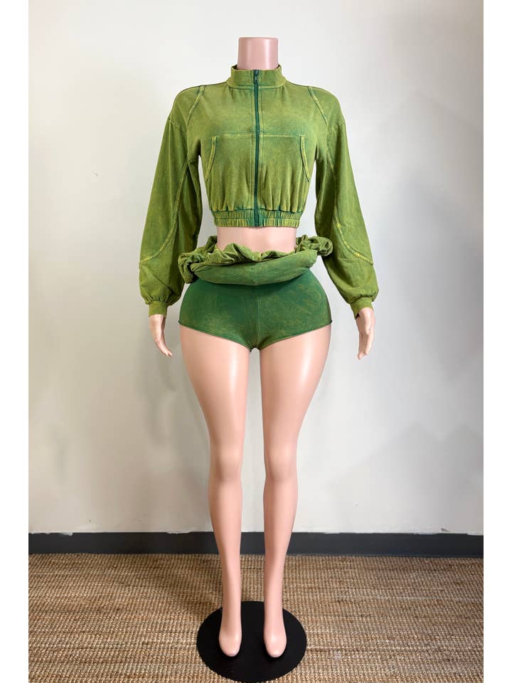 Dalia Studio – wholesale Top & skirt set – Women's – MINERAL WASH ZIP-UP JACKET & BUBBLE SKIRT SET10