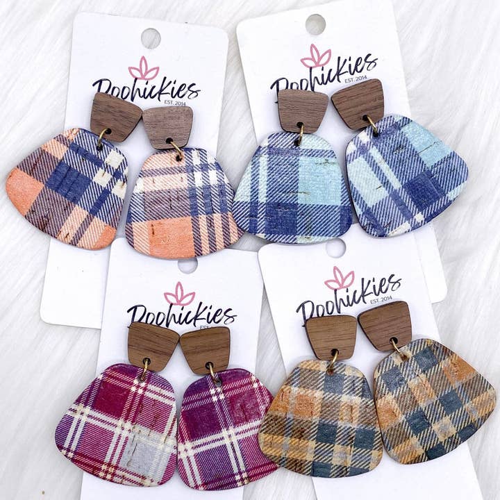 Noce e gelsomini autunnali in tartan, 5,1 cm, orecchini autunnali in sughero per la vendita all'ingrosso da parte di Doohickies