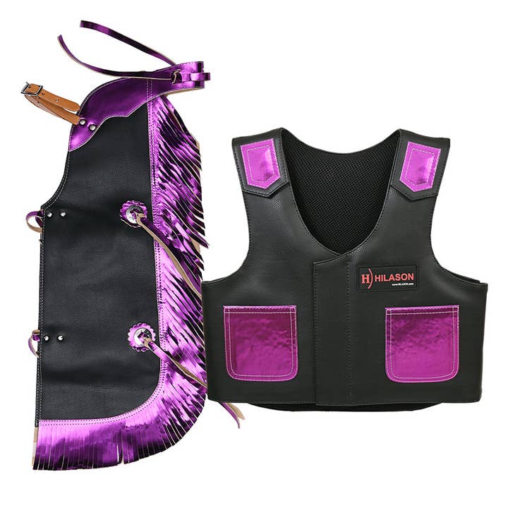 HILASON - Wholesale Horseback Riding Gear - Hilason Junior Youth Bull Riding Pro Rodeo Leather Protective Vest Chaps