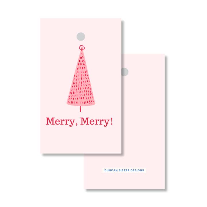 Glædelig Pink Juletræ Gaveetiketter – Sæt med 8, Fremstillet i USA for engroshandel hos Duncan Sister Designs