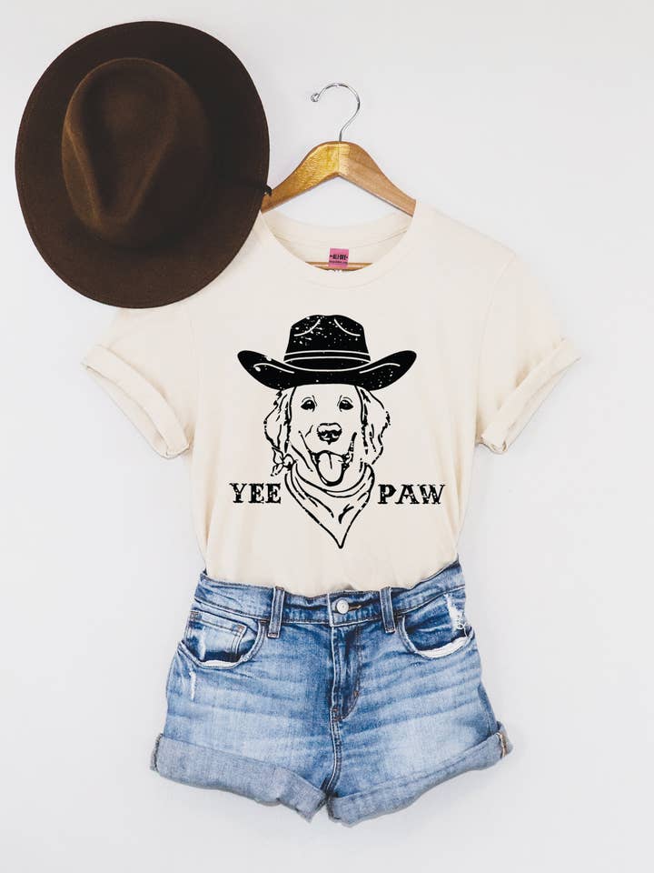 Yee Paw Western Graphic Cute Dog Tee - Vintage White for wholesale by Ali Dee