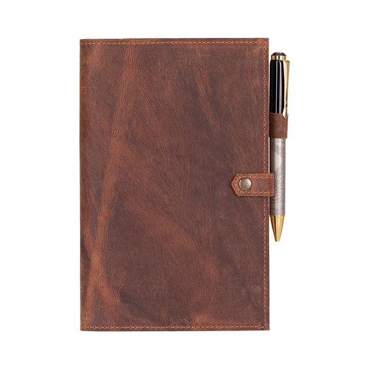 Saddle Brown Leather Journal Cover – A5, Handmade & Customizable for wholesale on Faire