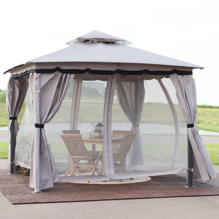 Sunnydaze Decor - Wholesale Outdoor Ornament/Decor - 10 x 10 Soft Top Polyester Gazebo with Privacy Wall - Gray