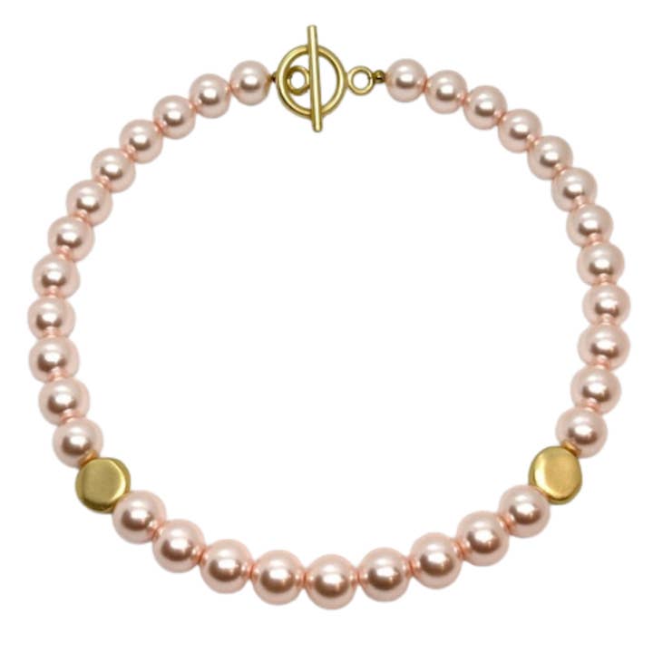 Pink Pearl With Matte Gold Bead Accent Necklace for wholesale by Deborah Grivas Designs