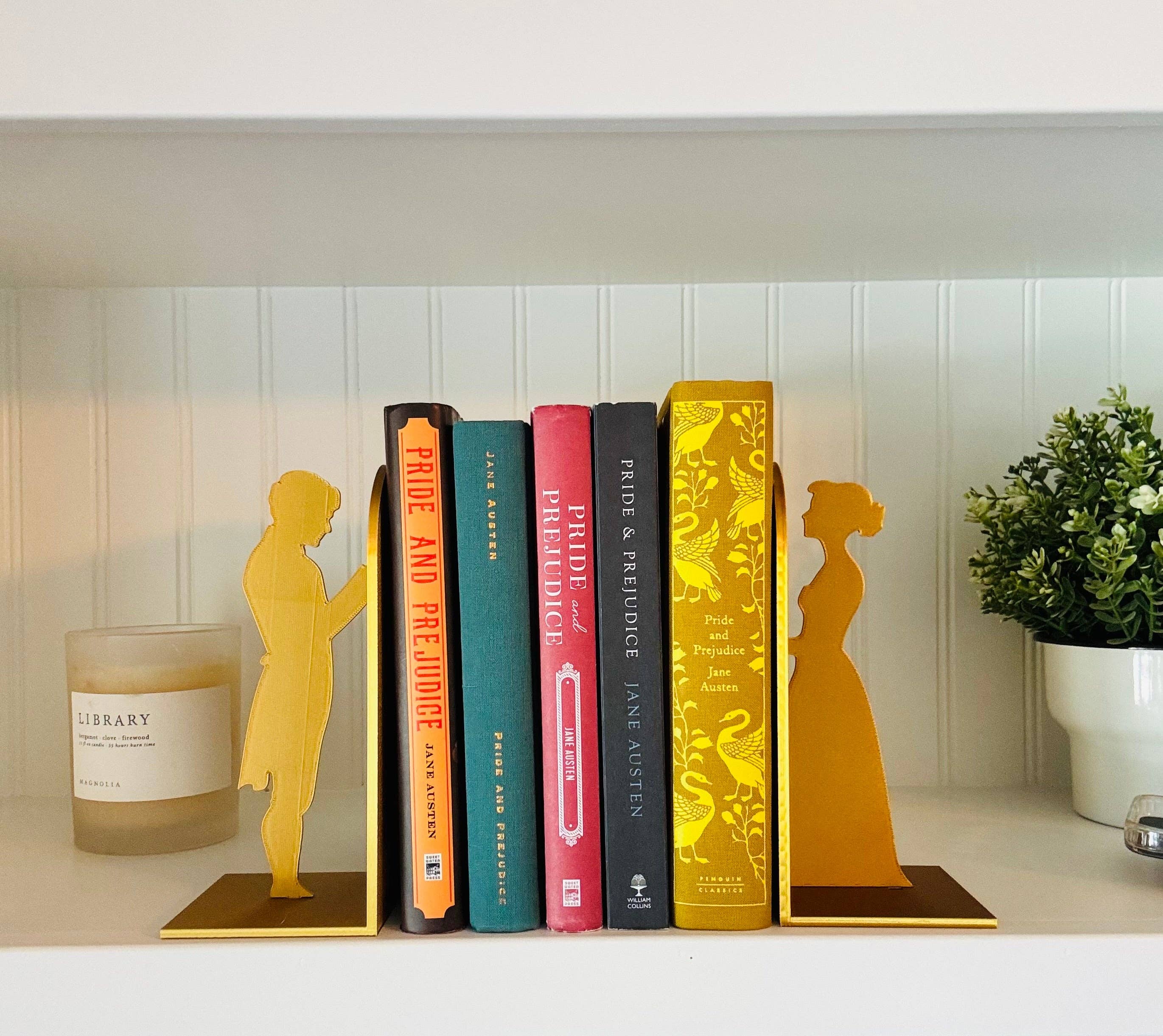 Modern Home Decorations - Wholesale Bookend - Pride and Prejudice Bookends | Literary Decor | Book Lover Gift | Regency Style Bookends | Elizabeth and Darcy Silhouette Bookends |BookNook6
