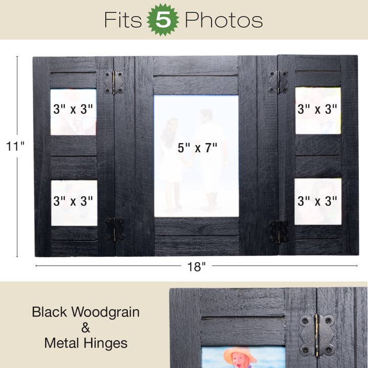 Negro Marcos de fotos rústicos de madera envejecido para collage: capacidad para 5 fotos de venta al por mayor en Faire