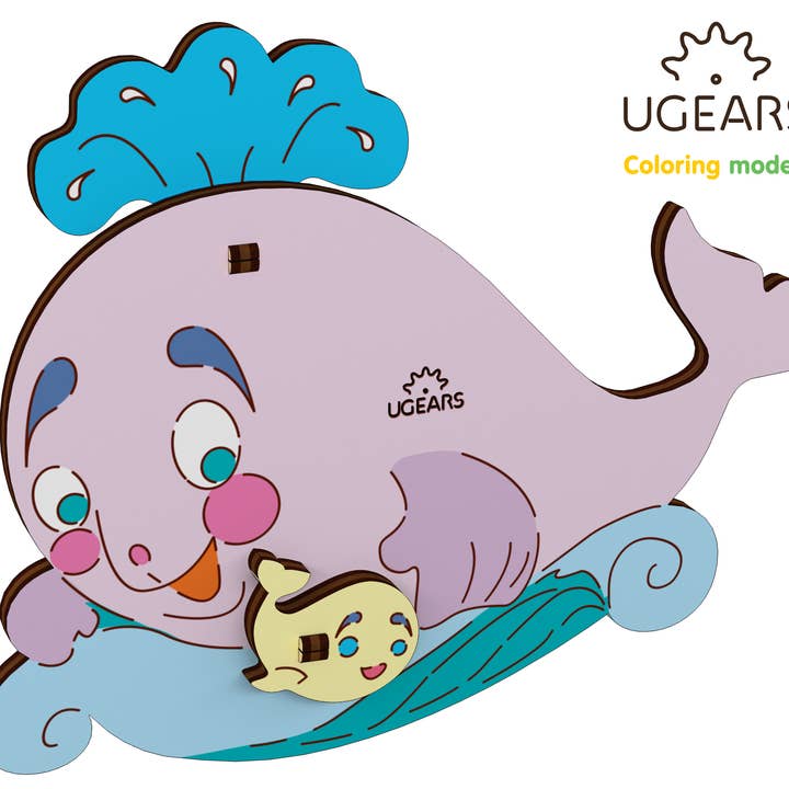 Whale Kids Wooden Model for Coloring Self Assembling Ugears for wholesale by Ukrainian bridge