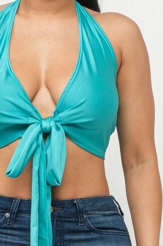 Boswell - Wholesale Athletic Top - Women's - Shiny Yoga Front Tie Halter Top4