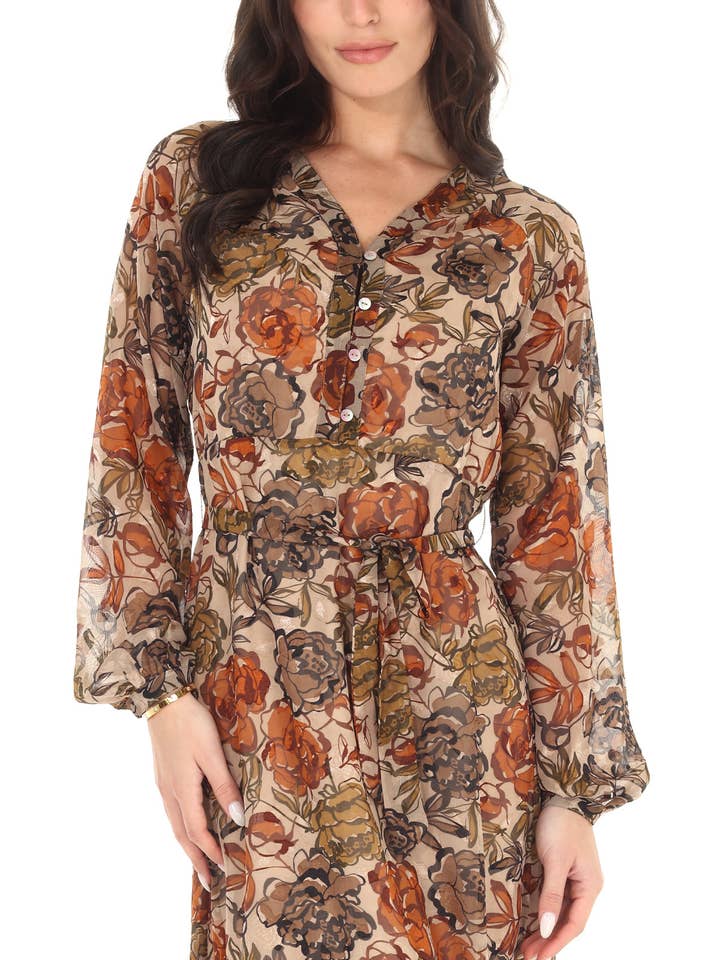 4544-MAD Floral Print Devore Dress - Lined for wholesale on Faire4