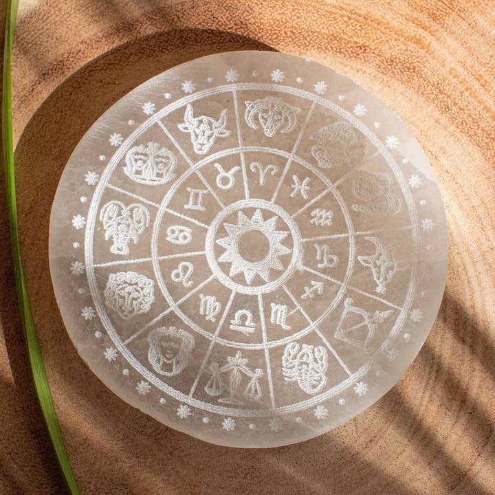 Selenit Zodiac Plate for engroshandel hos ANAS CRYSTALCARE BV