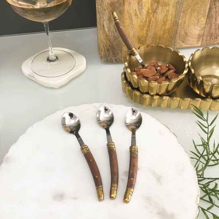 India Handicrafts Inc - Venta al por mayor Cucharas de mesa - Juego de 4 cucharas de café Driftwood & Gold