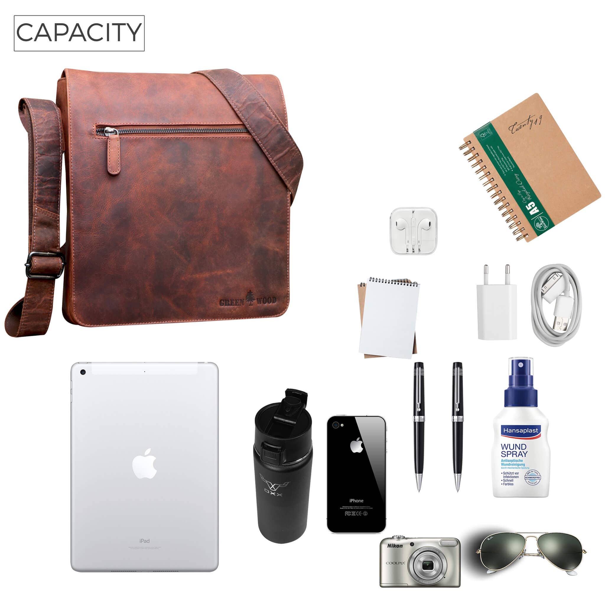 Greenwood - Vente Sac à bandoulière – unisexe - Sac à bandoulière en cuir Hanne pour femme Sac à bandoulière pour homme A428