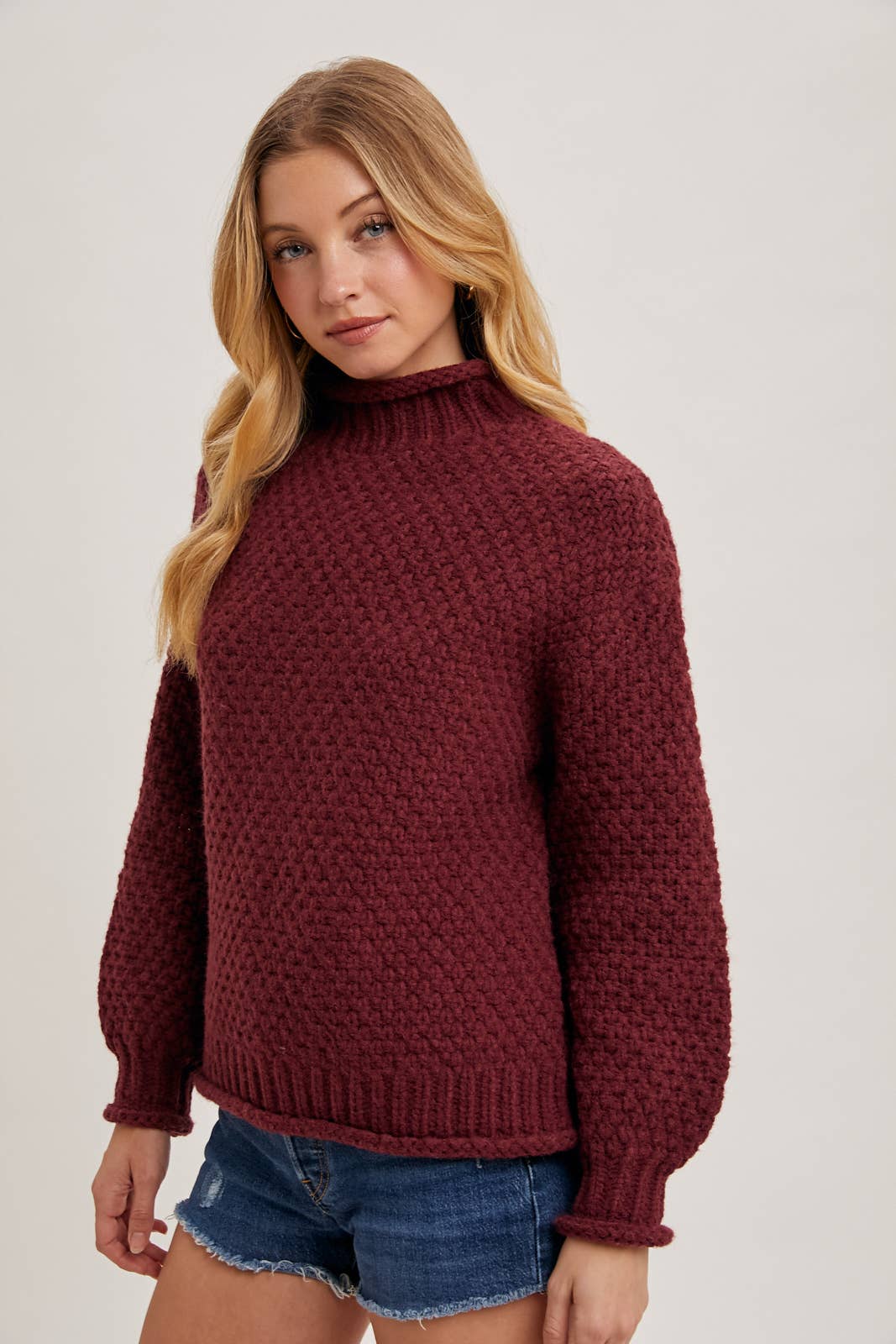 Bluivy - Vente Pull en maille – femme - PULL OVERSIZE EN TRICOT GAUFRÉ À COL MONTANT12