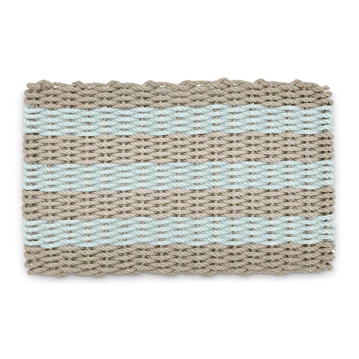 Lobster Rope™ Outdoor Doormat: Sand & Seafoam Cabana Stripes for wholesale by Wicked Good Doormats