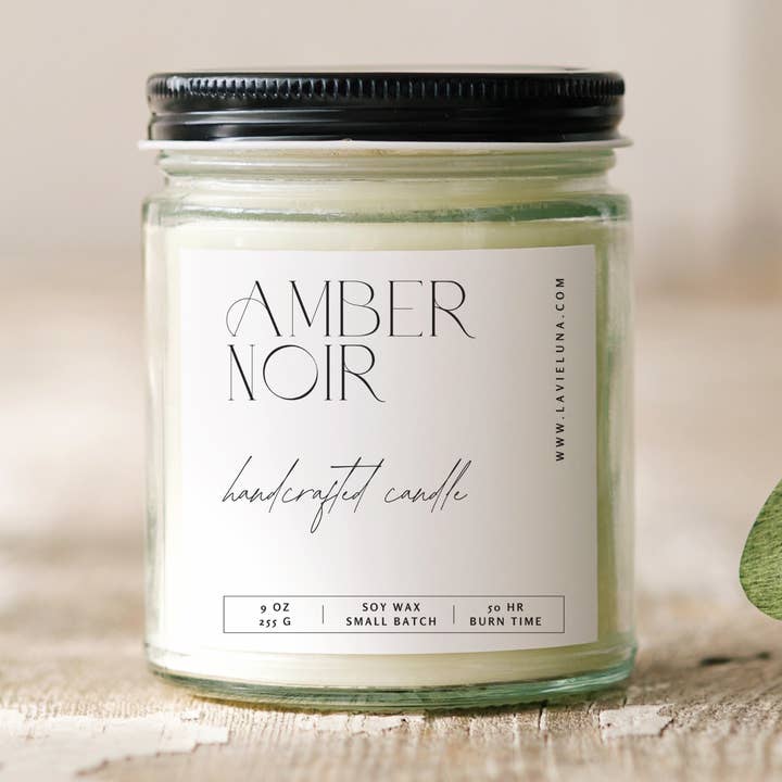Amber Noir Non-Toxic Minimal Soy Wax Candle for wholesale by La Vie Luna Apothecary