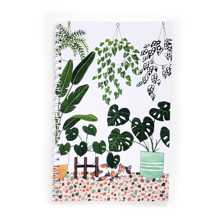 Carnet de notes à l'aquarelle avec chats et plantes pour la vente par Sketchy Notions