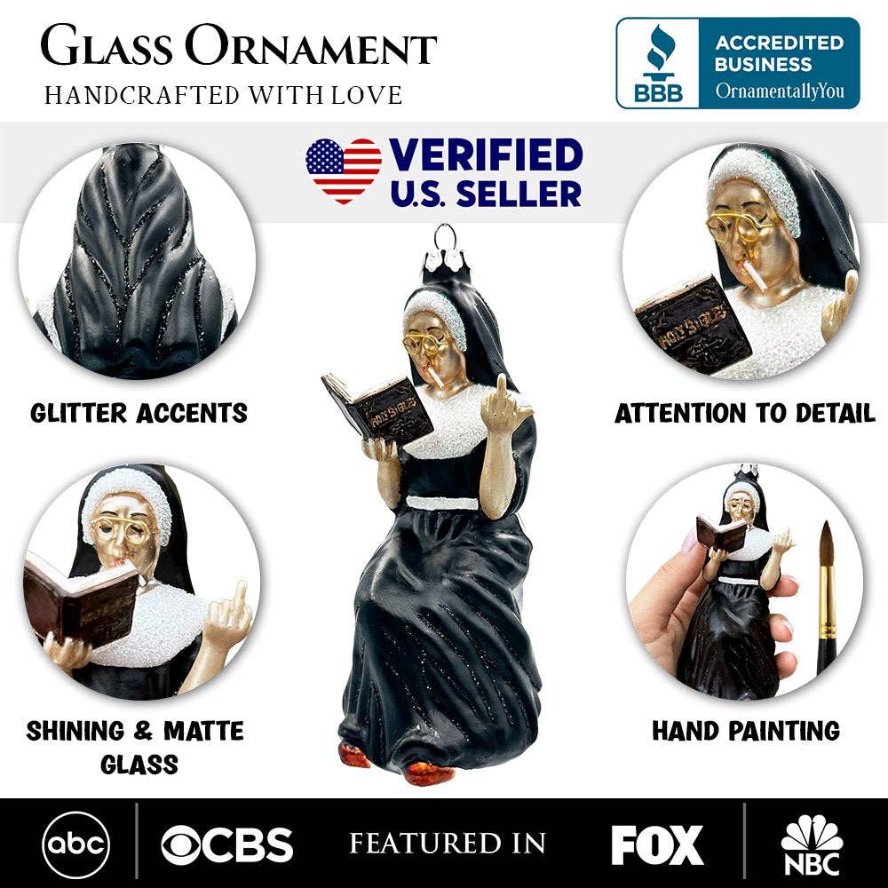 OrnamentallyYou - Wholesale Ornament - Eccentric Gothic Smoking Nun Glass Ornament2