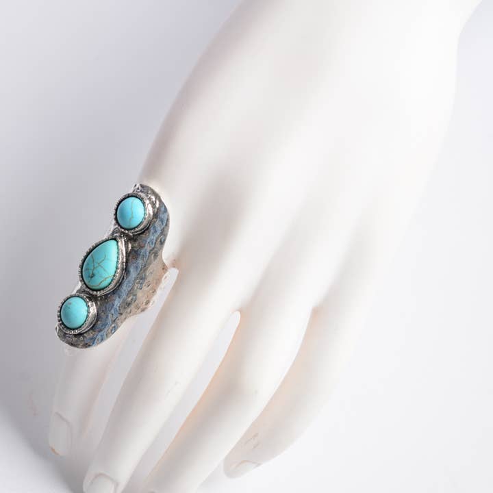 Leto Accessories - Wholesale Cocktail/statement ring - Waterfall Droplet Turquoise Stone Silver Ring3