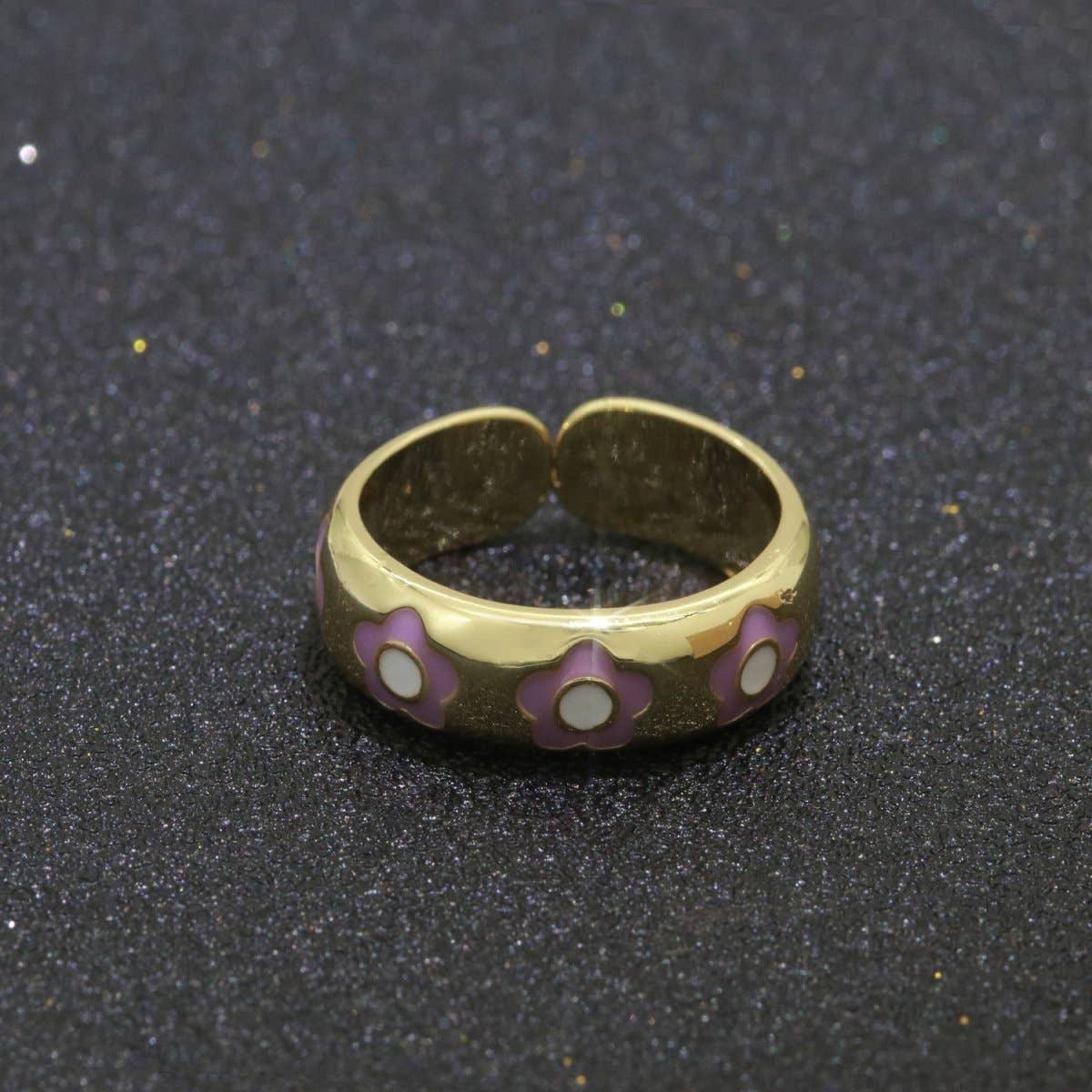 Aim Eternal – Anel de banda por atacado – Anel Ajustável Aberto com Margarida Dourada em Esmalte Joalharia Minimalista Empilhável Anel Midi S-021 ~ S-03019