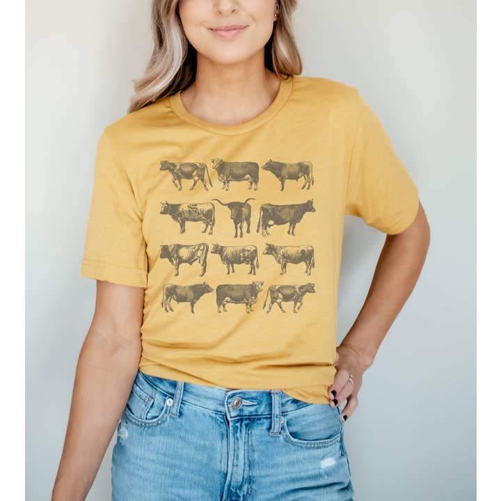Amy Anne Apparel Inc – wholesale Screen printed t-shirt – Women′s – Vintage Cow Bull Graphic Tee Farm Western Wear Cow Shirt