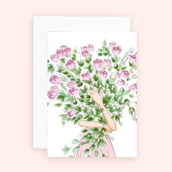 Mini Card - Pink Rose Bunches - Everyday Enclosure Card for wholesale by Almeida Illustrations