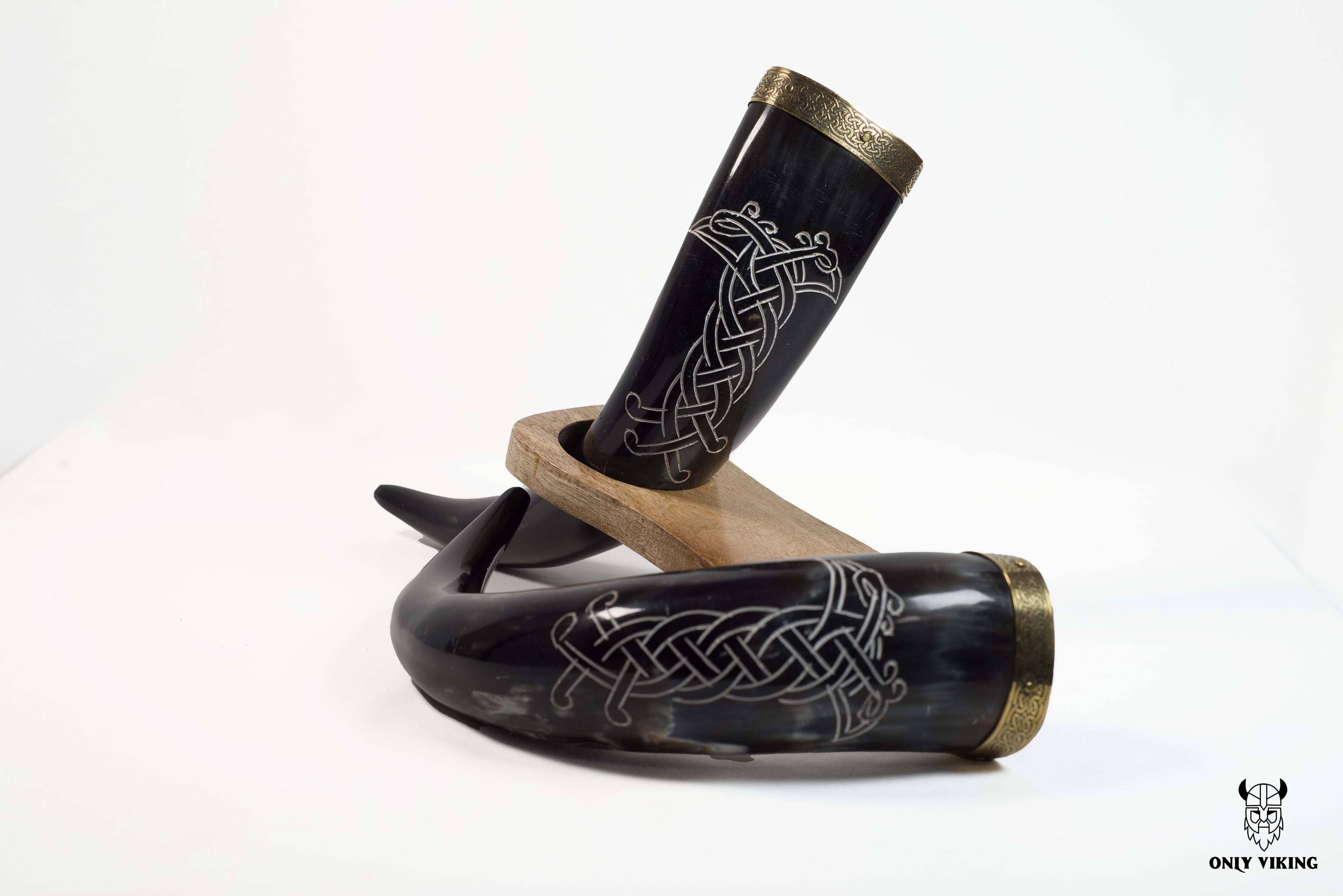 OnlyViking - Wholesale Drinking Glass/Cup - Viking Drinking Horn Authentic Viking with Wooden stand2