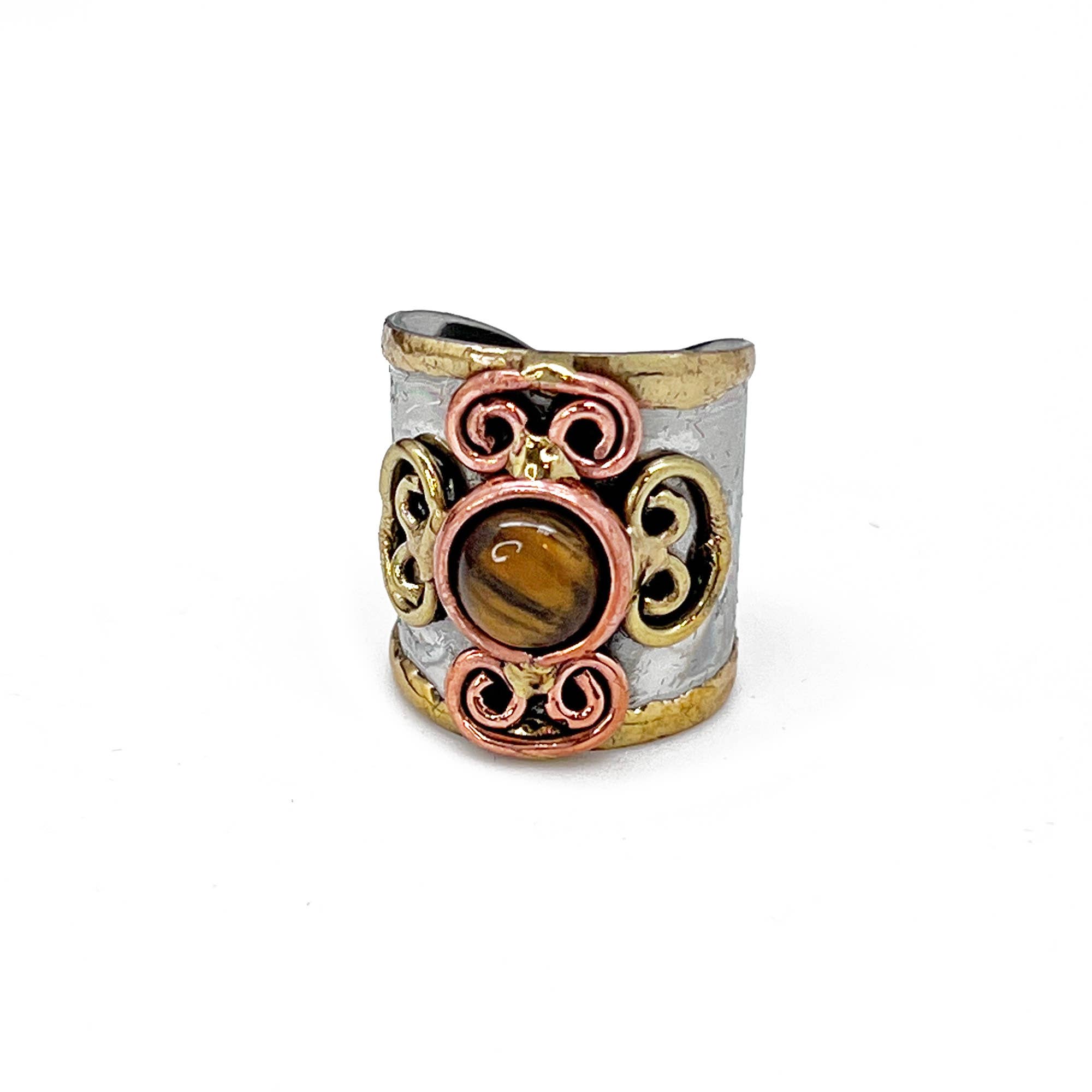 Anju Jewelry - Venta al por mayor Anillos grandes/de cóctel - 12 Anillos de Brazalete de Metal Mixto con Piedra Pequeña y Exhibidor de Madera5