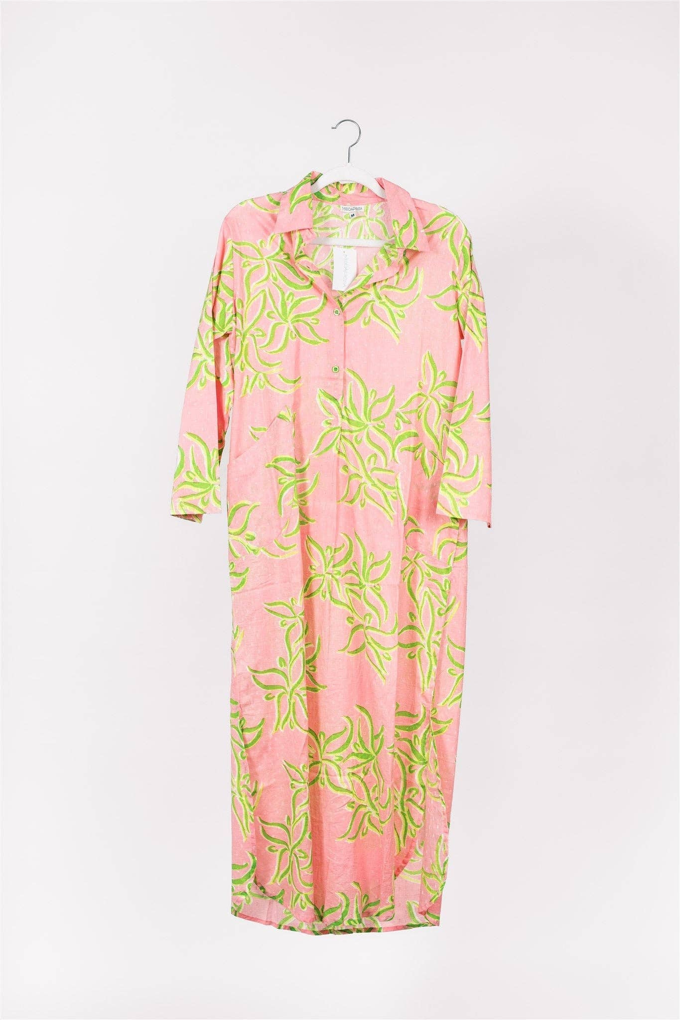 ModaPosa - Wholesale Dress - Women's - Gabriella Maxi Caftan Shirt Dress Pink Green Spring Summer0