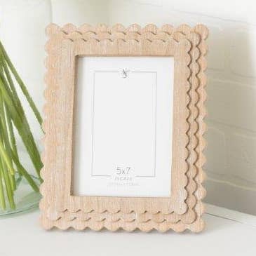 17028 - 8x10 wood photo frame (SCALLOP) ntrl (5x7) pic 11845 for wholesale by Devanie At Home (Formerly Adams & Co.)