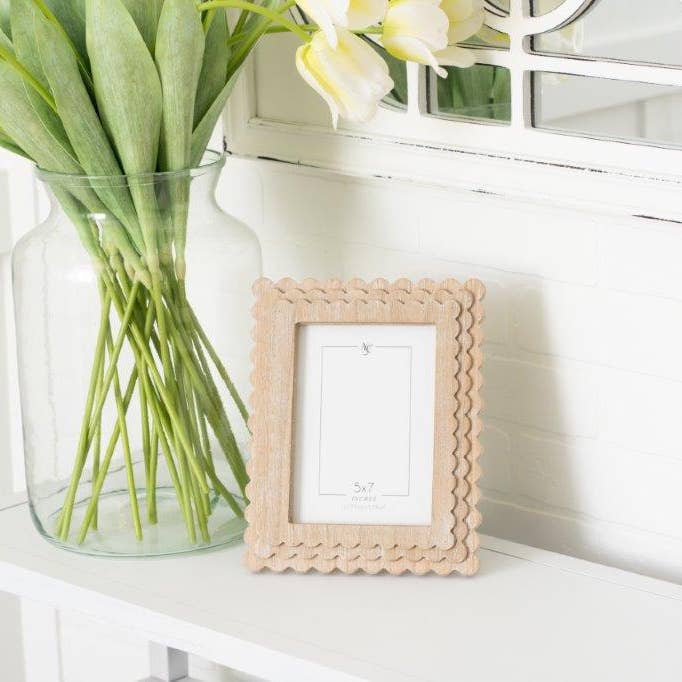 17028 - 8x10 wood photo frame (SCALLOP) ntrl (5x7) pic 11845 for wholesale by Devanie At Home (Formerly Adams & Co.)