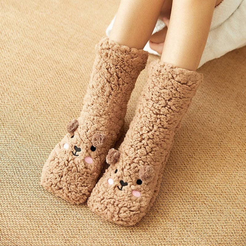 OceanusSwim - Wholesale Socks - Women's - Adults Cute Cartoon Bear Coral Fleece Thick Warm Homewear Socks7