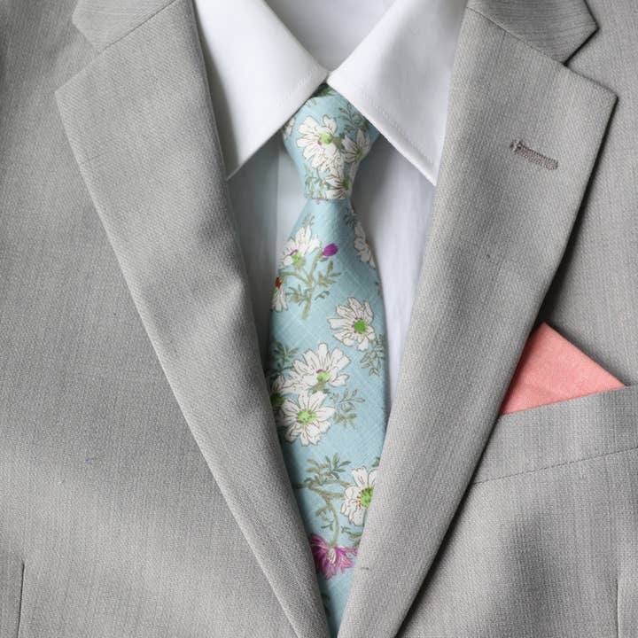 Parker Light Blue Floral Skinny Tie for wholesale by Tie Mood