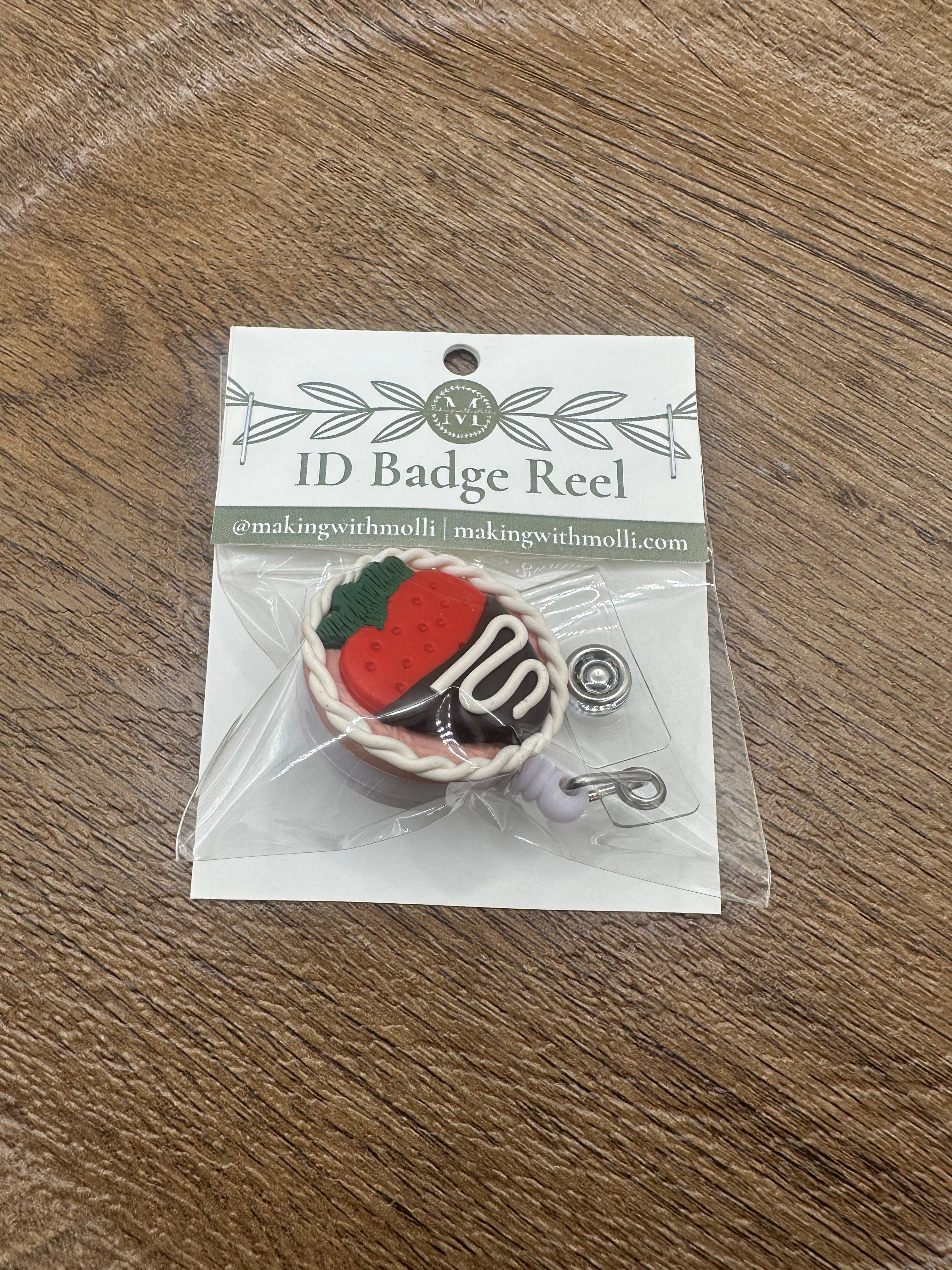 Making with Molli - Wholesale Badge Accessory - Women's - Polymer Clay Chocolate Covered Strawberry ID Badge Reel2