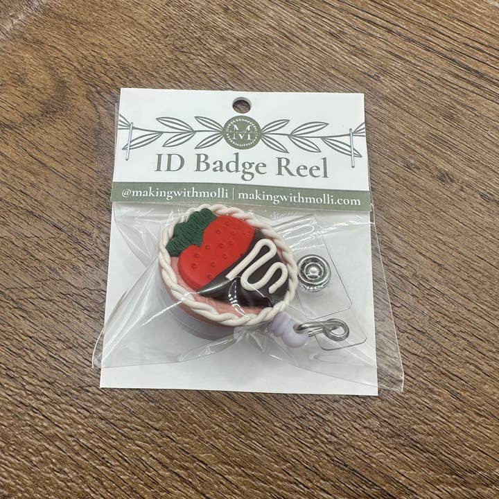 Making with Molli - Wholesale Badge Accessory - Women's - Polymer Clay Chocolate Covered Strawberry ID Badge Reel2