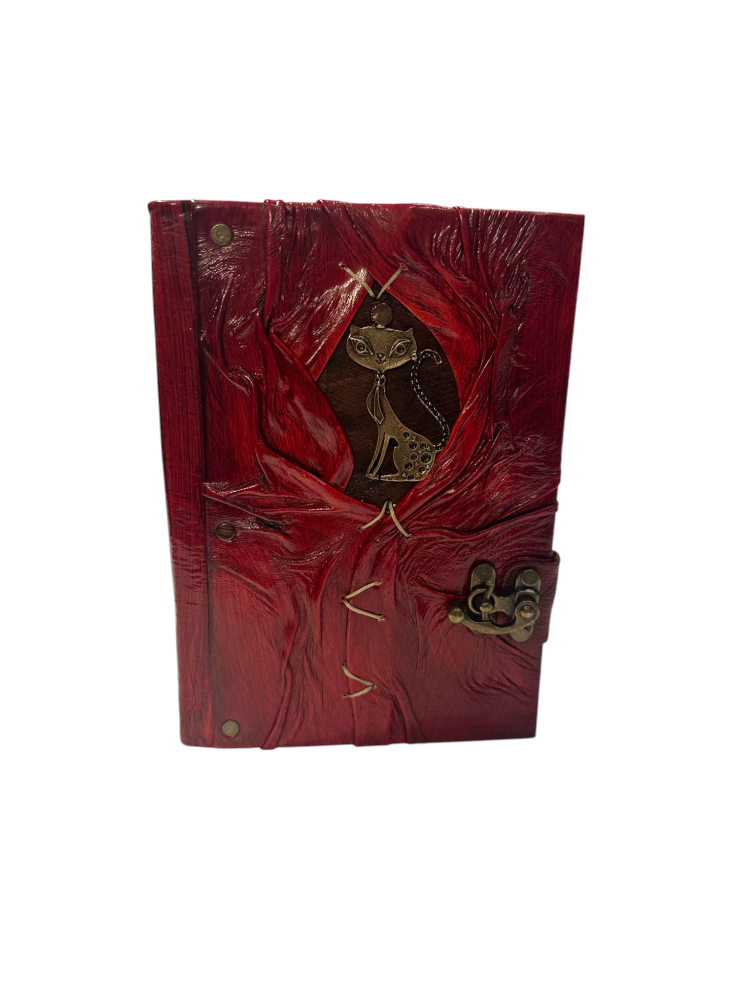 CRETE TRADING INC - Wholesale Journal/Diary - Handmade Leather Journal Belt Strap Cat Red3