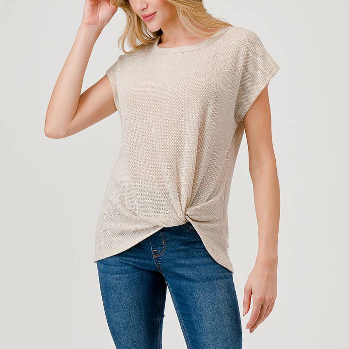 Heimious - Vente Haut en maille – femme - Haut en tricot à manches courtes et nœud décollé, T80521