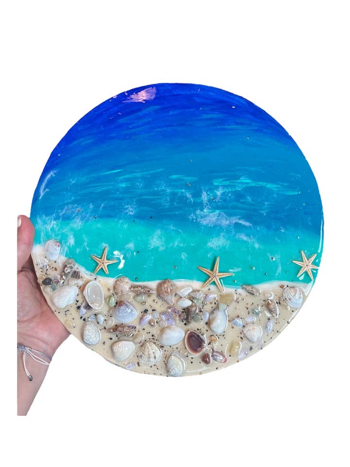 Mixed Media Ocean Resin Painting on Wood Panel for wholesale by Wave Makers