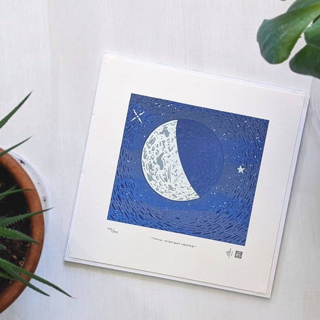 "Moon: Midnight Waxing" Fine Art Limited Edition Serigraph for wholesale by Midnight Oil Studio & Workshop