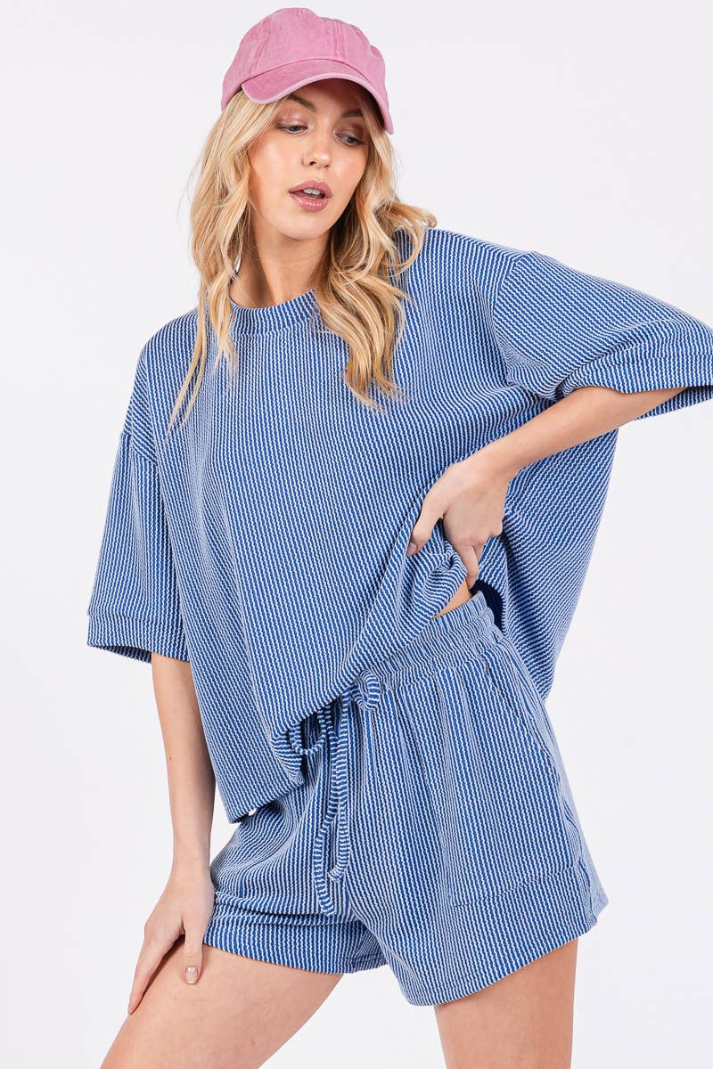 Sewn and Seen - Wholesale Lounge Set - Women's - RIBBED ROUND NECK TOP AND SHORTS SET61