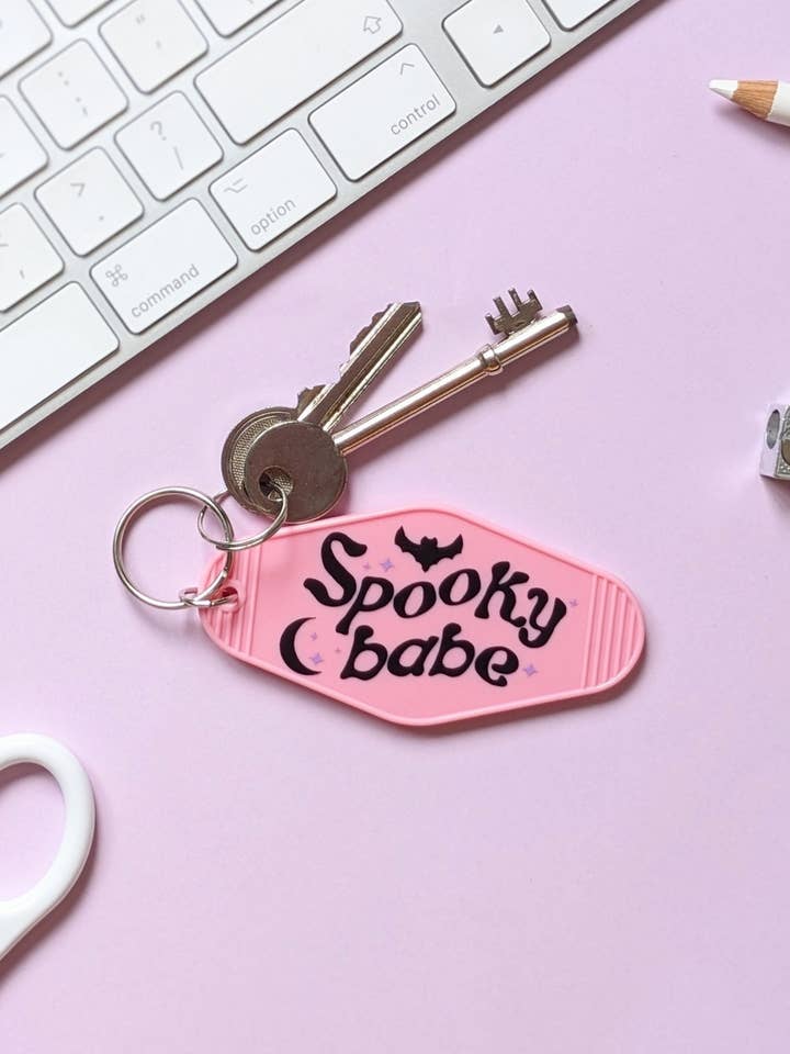 Halloween Keychain - Spooky Babe Pink Motel for wholesale by State Of The Marth