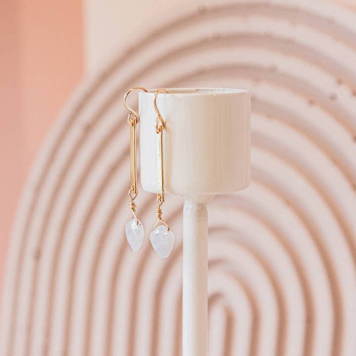 Mineral and Matter - Wholesale Dangle Earrings - Moonstone Bar Drop Earrings Rainbow Moonstone Long Earring1