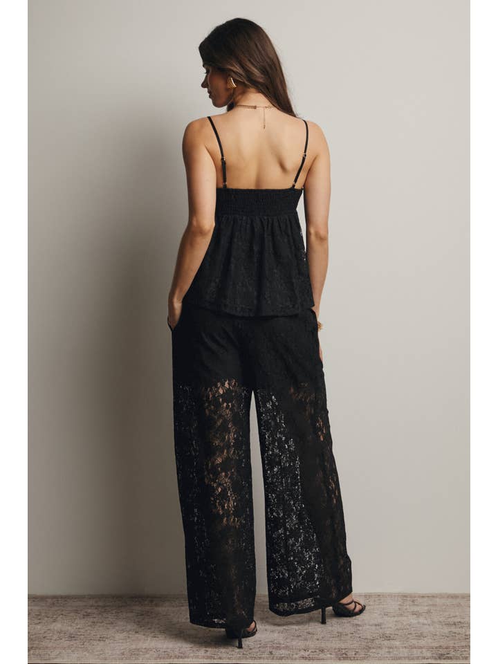 Negro Conjunto de Camiseta con Cordones y Pantalón de Pierna Ancha FSET004 de venta al por mayor en Faire11