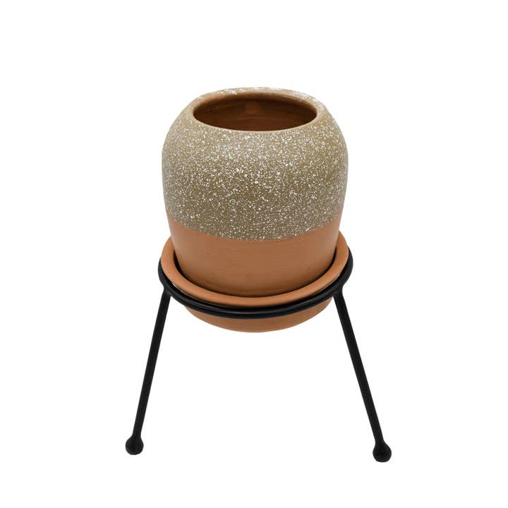 Foreside Home & Garden - Wholesale Plant Pot - Bryce Terracotta Planter Saucer Stand Set 3 Tan Splatter