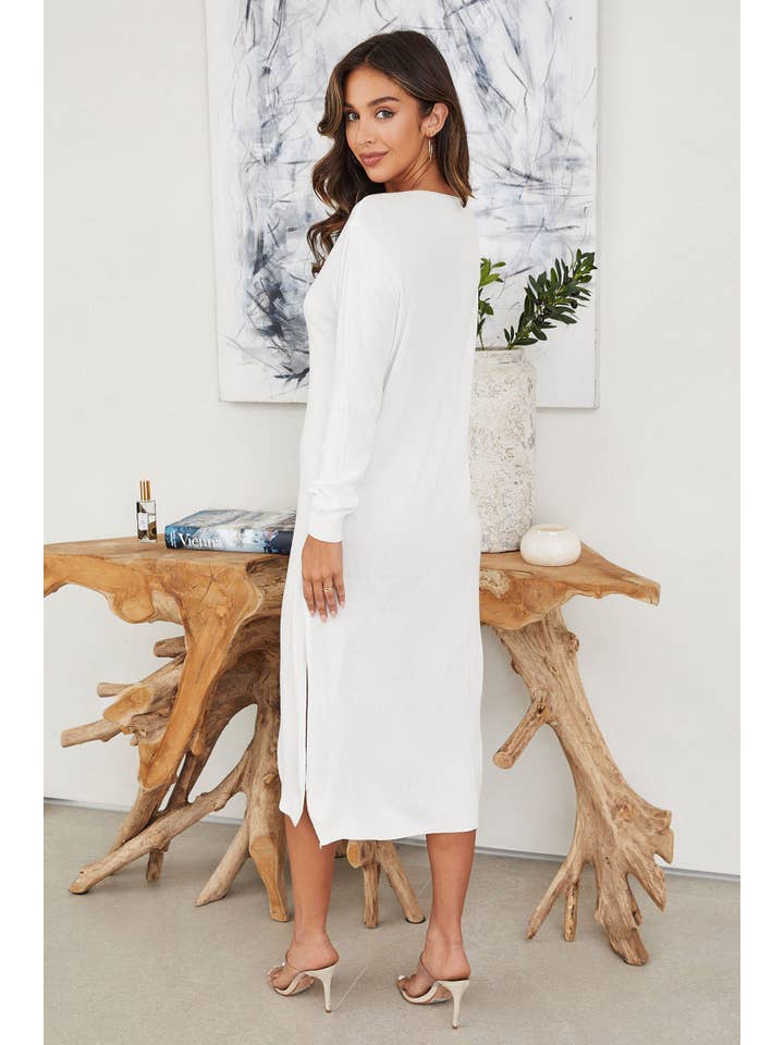 VENTI6 - Wholesale Dress - Women's - LIGHT WEIGHT KINT TUNIC DRESS(11920-IVO)2